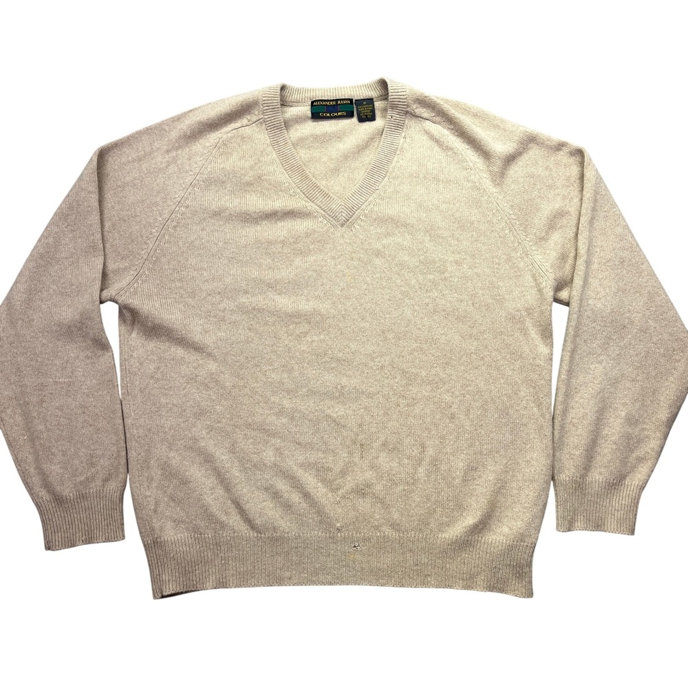 Alexander Julian Colours Cashmere Sweater V-Neck Long Sleeve Knitwear Beige Sz M